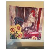 Framed Wall Art of Roosters and Sunflowers