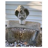Concrete Garden Art Bench & Angel