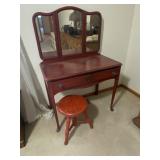 Vintage Wood Vanity with tri-fold mirror