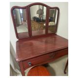 Vintage Wood Vanity with tri-fold mirror