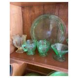 vintage Anchor Hocking Cameo Ballerina green depression glass. The pattern, also known as "Dancing G