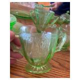 vintage green depression glass items in the Anchor Hocking Cameo pattern, also known as "Ballerina" 