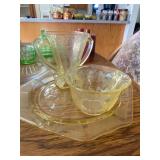 vintage amber yellow depression glass in the Madrid pattern, manufactured by the Federal Glass Compa