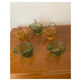 Vintage Green and Amber Glass Coal Bucket Ashtray