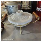 Soup Tureen or covered casserole dish in white with cradle