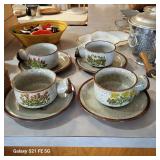 Vintage Takahashi Japanese "Herb Wildflower" Lug handle Bowl specked pottery