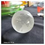 Vintage Crystal Glass Etched Frosted Clear Earth Globe World Paperweight