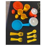 Vintage Fisher - Price Magic Burner kitchen set - includes pots, pans, plates, cups and utensils