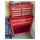 red, two-piece Craftsman rolling tool chest