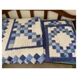 Twin Blue & White patchwork Quilted comforter with two - shams