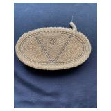 Mid Century Oval Zippered Beaded Clutch Purse, Small Oval Beaded Clutch,