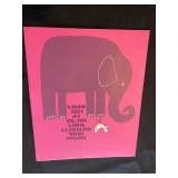 an art print or greeting card featuring a dark pink elephant illustration on a bright pink backgroun