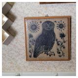 Owl Trivet Tile Wall Hanging Porsgrund Konrad Galaaen Norway Black White Vintage