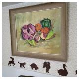 Still life Framed painting of vegetables signed Trudy Newman 3/67