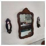 mirror with wood wall scone candle holders