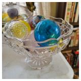 Heritage Collection Thomas Edison footed centerpiece bowl filled with glass orbs
