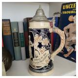 MARKED German Beer Stein Cobalt Blue with Pewter Lid