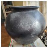 Antique Mexican Folk Art Black Reticulated & Incised Pottery Vase