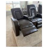 Home theater seating three (3) comfortable reclining seats with storage compartments and cup holders