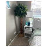 table lamp with a blue ombre finish and white shade & 3- tier white Nightstand with Charging Station