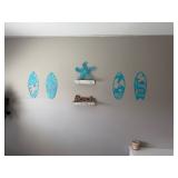 4Pcs Metal Surfboard Wall Decor Surfboard Signs Shark, Palm Tree, Sea Turtle (Blue) & Metal Blue Sta