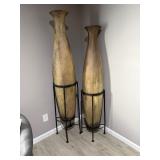 ceramic floor vases in black metal stand
