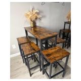rustic brown and black industrial bar table and stools