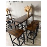 rustic brown and black industrial bar table and stools