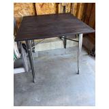 Metal Square Dining Table with Wood Table Top, Distressed Metal Finish for Industrial Appeal