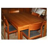 MCM DANISH TRESSLE TABLE SET WITH 6 CHAIRS