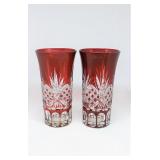 Lot 1 2pc VINTAGE BOHEMIAN CUT TO CLEAR RUBY GLASS CORDIALS