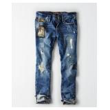 LOT 53 UNISEX AMERICAN EAGLE ATELIER+REPAIRS DARK BLUE DISTRESSED JEANS 28X30