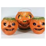 59 3pc VINTAGE LOT OF PAPER MACHE HALLOWEEN JACK-O-LANTERN PUMPKINS W/INSERTS