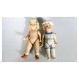 35 2pc ANTIQUE BISQUE HINGED MINIATURE 4 " DOLLS