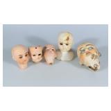 83 5PC ANTIQUE LOT OF VARIOUS SIZE BISQUE DOLL HEADS