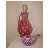 Cranberry opalescent hobnail and coin dot glass
