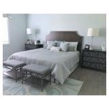 Bed, stools, lamps, nightstands