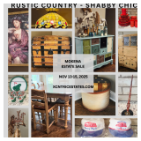XCNTRIC Mokena Estate Sale Nov 13-15, 2025. Rustic country, shabby chic+farmhouse finds.