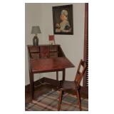 Interior View: Antique Slant Top Scribe’s/School Master Desk. Top is hinged to tilt forward to cre Interior View: Antique Slant Top Scribe’s/School Master Desk. Top is hinged to tilt forward to cre