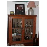 Antique Pine  Cabinet Top - Double Door Glass Front Jelly Cabinet (37” H x 36”W x 13”D).   A display