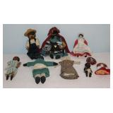 Primitive Handmade Dolls with a Small Reproduction China Doll and a Japan Black Porcelain Pickaninny