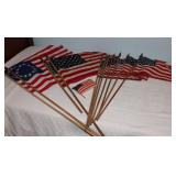 Collection of American Parade Flags including Bicentennial 13 Star, 48 and 50 stars