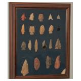 A collection of 20 Found Arrowheads Framed. Other individuals available A collection of 20 Found Arrowheads Framed. Other individuals available