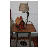 Vintage Primitive Style Railroad Trestle Base Occasional Table. Shown with wooden Church and Wroug Vintage Primitive Style Railroad Trestle Base Occasional Table. Shown with wooden Church and Wroug