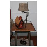 Vintage Primitive Style Railroad Trestle Base  Occasional Table.  Shown with wooden Church and Wroug