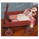 Vintage Handmade Wooden “Little Red Wagon” with Andy Raggedy Ann and Andy along for the ride.