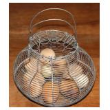 Vintage Wire Egg Basket with Wooden Eggs