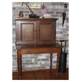 American Antique Plantation Desk with wide drawer and double doors.  Bottom Desk Area (32”H x 42”W x