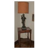 American Farm House Primitive Work Table. ( 28”H x 17 3/4”W x 14”D). Shown with a Chalkware ”Town C American Farm House Primitive Work Table. ( 28”H x 17 3/4”W x 14”D). Shown with a Chalkware ”Town C