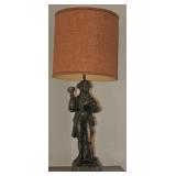  Chalkware ”Town Crier” Lamp with Burlap Shade (37.5”) C. 1960-70